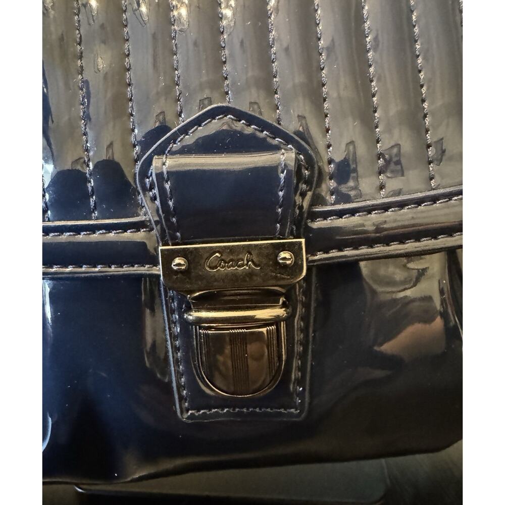 Navy Blue Coach Poppy Liquid Gloss Quilted Patent Leather Bag - Picture 4 of 10